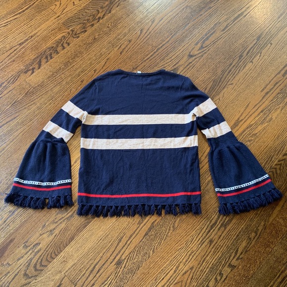 Women's Anthropologie Sz S Sweater Bell Sleeve Fringe Nautical Boho July 4th EUC - Picture 6 of 9
